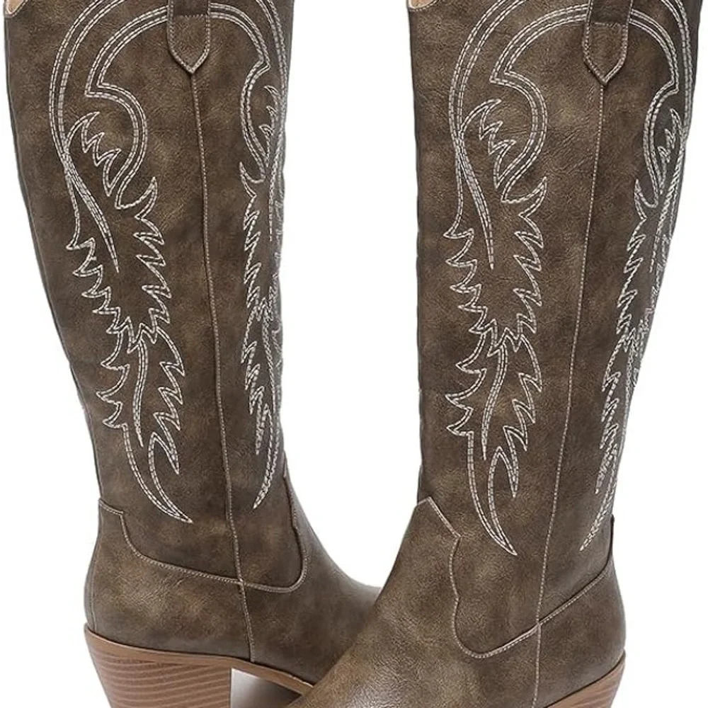 NWOT Women Western Cowboy Boots Knee High Pointed Toe Cowgirl Boots With Zipper - Picture 4 of 5